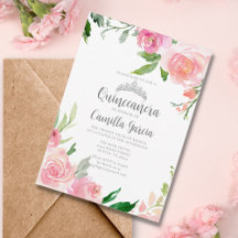 Blush Pink Floral Quinceañera Silver Tiara Elegant