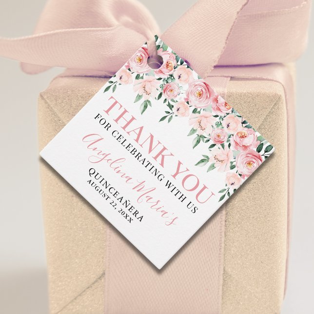 Blush Pink Floral Quinceañera Vielen Dank für Ihr  Geschenkanhänger (Blush Pink Floral Quinceañera Thank You Gift Favor Tags)