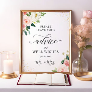 Blush Pink Floral Ratschläge und Wünsche Zeichen Poster