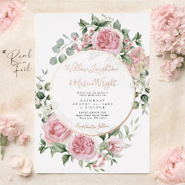 Blush Pink Floral Rose Gold Watercolor Wedding Folieneinladung