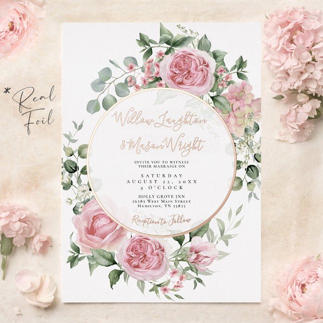 Blush Pink Floral Rose Gold Watercolor Wedding Folieneinladung (Blush Pink Floral Rose Gold Watercolor Wedding Foil Invitation)