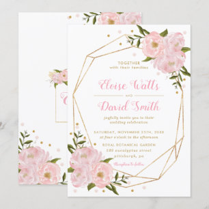 Blush Pink Floral Rose Peonies Geometrische Hochze Einladung