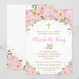 Blush Pink Floral Rose Taufe Christening Einladung