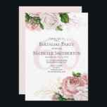 Blush Pink Floral Rose Weiß 60. Geburtstag Einladung<br><div class="desc">Elegante moderne botanische rot-rosa Aquarellblüte (Rose) und Grün auf weißem Garten-Thema 60. Geburtstagsfeier Einladung. Text,  Schriftart,  Schriftart und Farbe sind vollständig anpassbar,  sodass diese Karte auf Ihren Anzug angepasst werden kann.</div>
