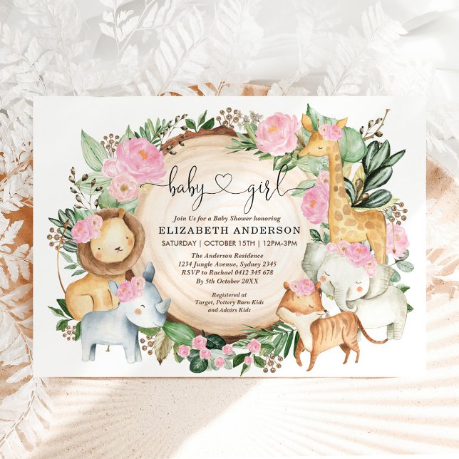 Blush Pink Floral Safari Jungle Wild Baby Dusche Einladung (Von Creator hochgeladen)
