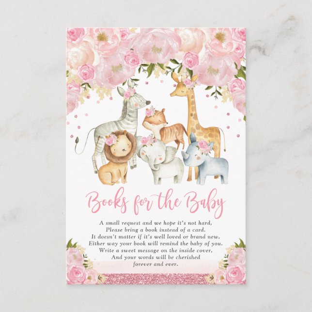 Blush Pink Floral Safari Tierbücher für Baby Begleitkarte (Vorderseite)