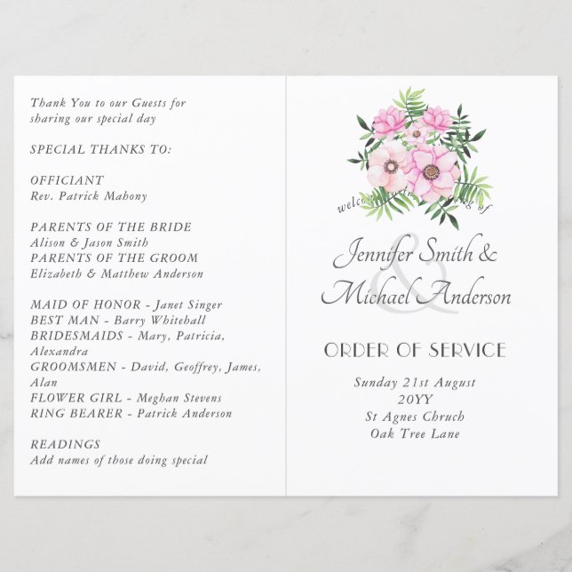 Blush Pink Floral Sage Blätter Budget Hochzeit (Vorderseite)