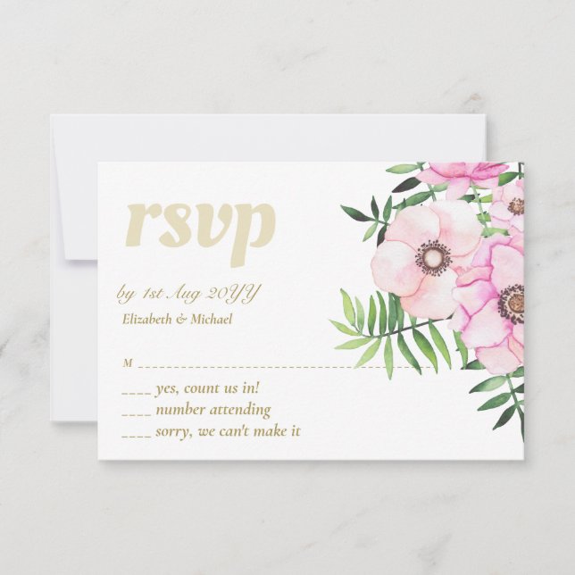 Blush Pink Floral Sage Blätter Budget Hochzeit RSVP Karte (Vorderseite)