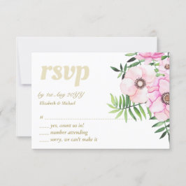 Blush Pink Floral Sage Blätter Budget Hochzeit RSVP Karte