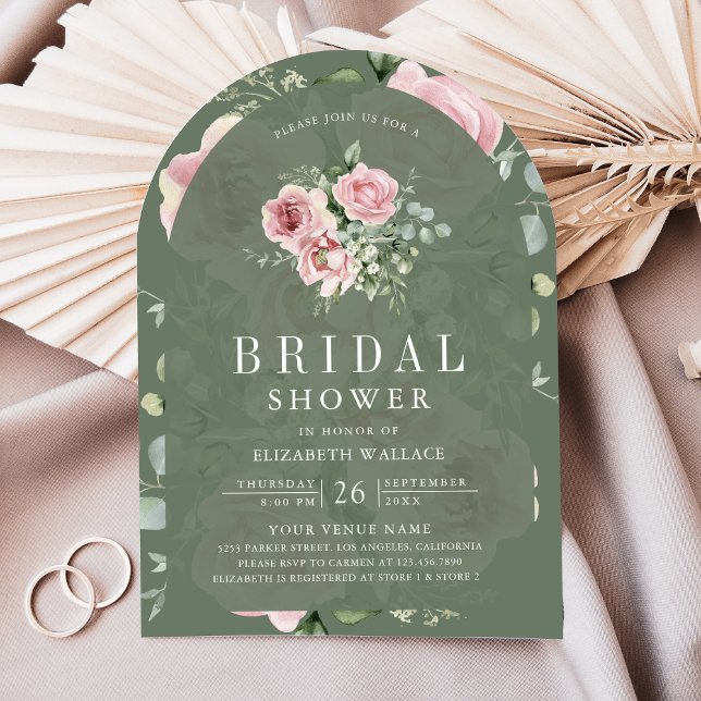 Blush Pink Floral Sage Green Bridal Shower Einladung (Von Creator hochgeladen)