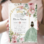 Blush Pink Floral Sage Green Quinceañera Sweet 16 Einladung<br><div class="desc">Dieses elegante Rosa Blumengrün Quinceañera / Sweet 16 Geburtstag Einladungskarte leicht und schnell personalisieren. Klicken Sie einfach auf die Schaltfläche "Weitere Einstellungen", um die Texte zu bearbeiten, Schriftart und Schriftart zu ändern. Mit schönen rosafarbenen Rosen, Grünpflanzen und einem Mädchen in einem schönen grünen Ball-Kleid gekleidet. Auch in einem digitalen Instant-Download-Format...</div>