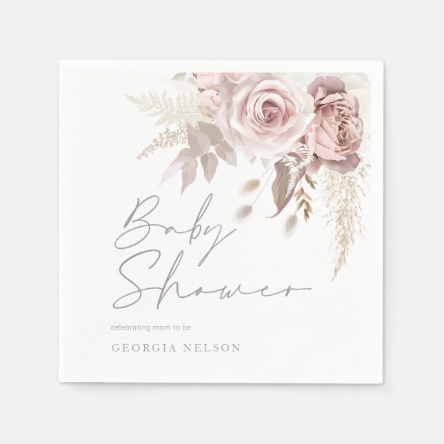 Blush Pink Floral Schöne Babydusche Serviette (Vorderseite)