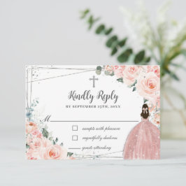 Blush Pink Floral Silver Taufe Christening Girl RSVP Karte