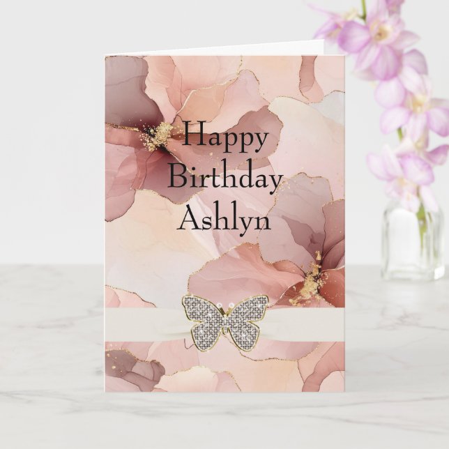 Blush Pink Floral Sparkly Butterfly Geburtstag Karte (Orchidee)