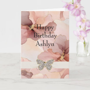 Blush Pink Floral Sparkly Butterfly Geburtstag Karte