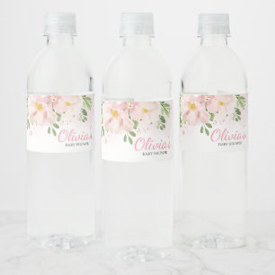 Blush Pink Floral Spring Baby Dusche Wasserflaschenetikett