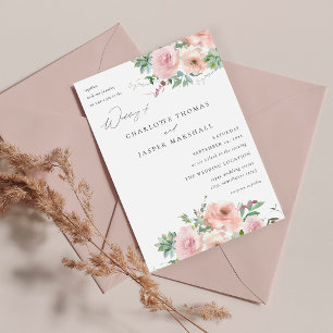 Blush Pink Floral & Succulent Wedding V2 Einladung