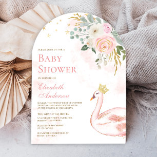 Blush Pink Floral Swan Princess Arch Baby Dusche Einladung