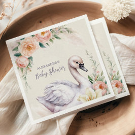 Blush Pink Floral Swan Princess Baby Dusche Serviette