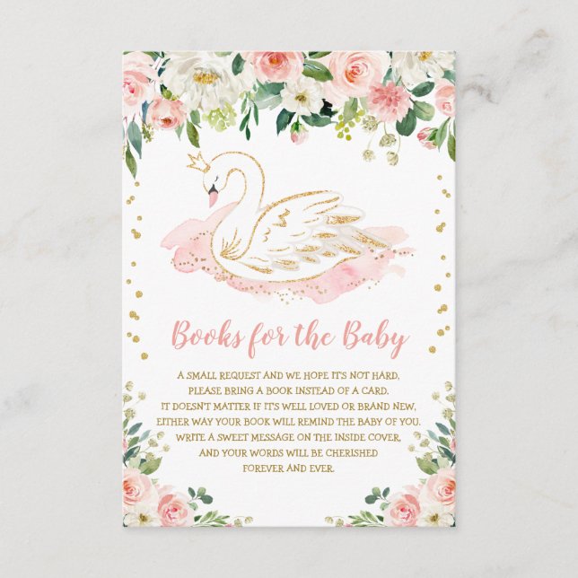 Blush Pink Floral Swan Princess Books for Baby Begleitkarte (Vorderseite)