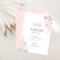 Blush Pink Floral Taufe Mädchen Spanische Einladun