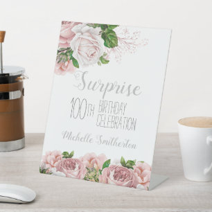 Blush Pink Floral Überraschung 100. Geburtstag Sockelschild
