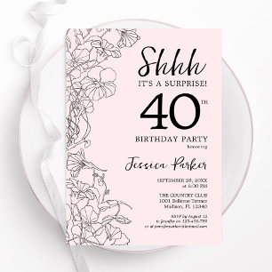 Blush Pink Floral Überraschung 40. Geburtstag Einladung