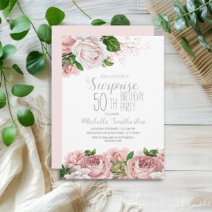 Blush Pink Floral Überraschung 50. Geburtstag Einladung