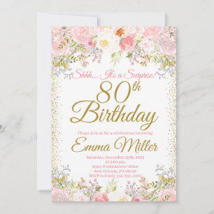 Blush Pink Floral Überraschung 80. Geburtstag Einladung