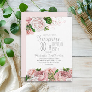 Blush Pink Floral Überraschung 80. Geburtstag Einladung