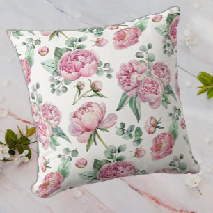 Blush Pink Floral und Eukalyptus Greenery Watercol Kissen