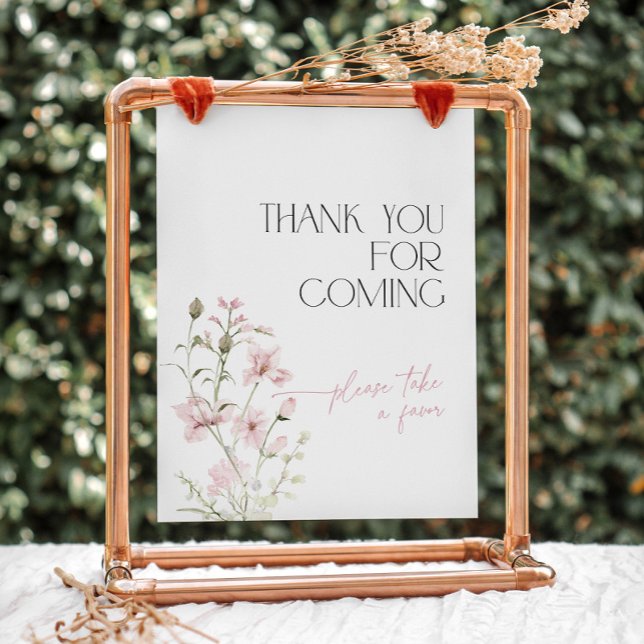 Blush Pink Floral Vielen Dank für die kommende Fav Sockelschild (Love is in Bloom thank you for coming favors sign with blush pink wildflowers)