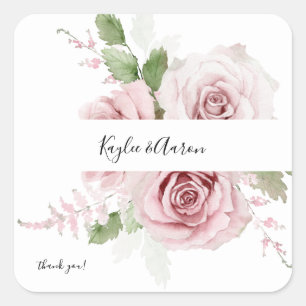 Blush PInk Floral Vielen Dank Quadratischer Aufkleber