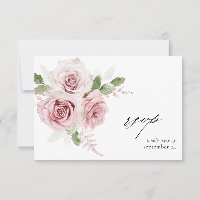 Blush Pink Floral w Meal RSVP Karte (Vorderseite)