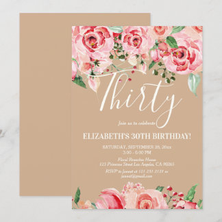 Blush Pink Floral Wasserfarbe Blume Geburtstag Einladung