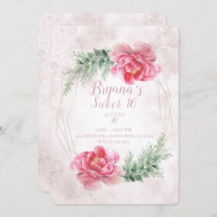 Blush Pink Floral Wasserfarbe Süß 16 Party Einladung