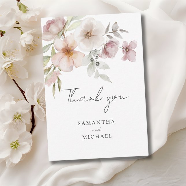 Blush Pink Floral Watercolor Hochzeit Dankeskarte (Von Creator hochgeladen)