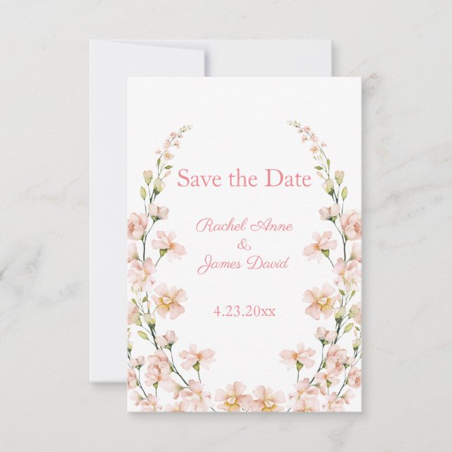 Blush Pink Floral Watercolor Hochzeit Save The Date (Vorderseite)