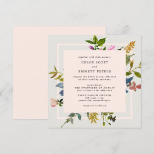 Blush Pink Floral Watercolor Square Hochzeit Einladung