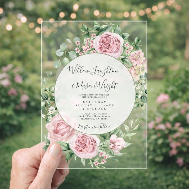 Blush Pink Floral Watercolor Wedding Acryleinladungen (Blush Pink Floral Watercolor Wedding Acrylic Invitations)