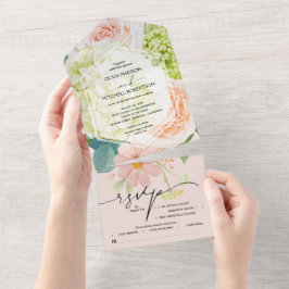 Blush Pink Floral Wedding All In One Einladung