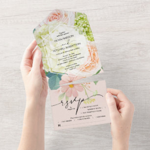 Blush Pink Floral Wedding All In One Einladung