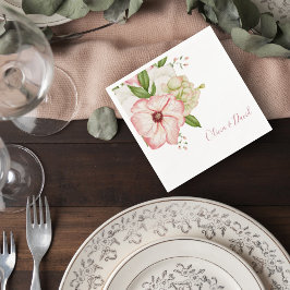 Blush Pink Floral Wedding Cocktail Napkin Serviette