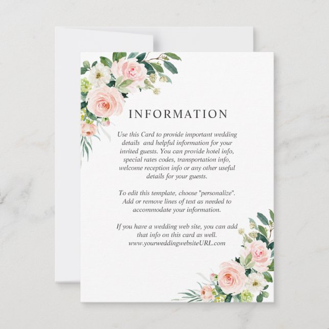 Blush Pink Floral Wedding Details Einladung (Vorderseite)