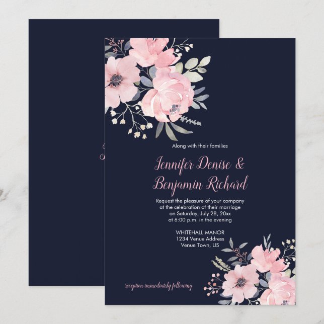 Blush Pink Floral Wedding | Einladung (Vorne/Hinten)
