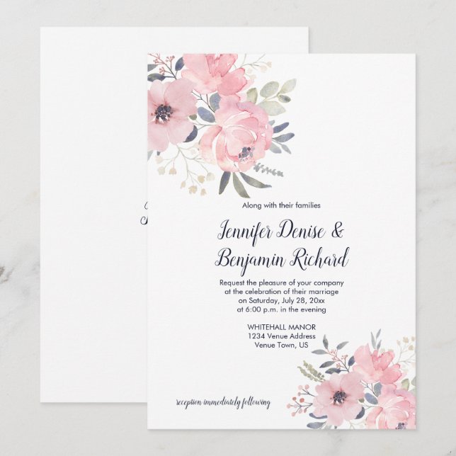 Blush Pink Floral Wedding | Einladung (Vorne/Hinten)