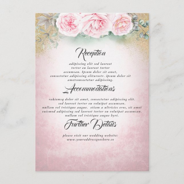 Blush Pink Floral Wedding Information Guest Begleitkarte (Vorderseite)