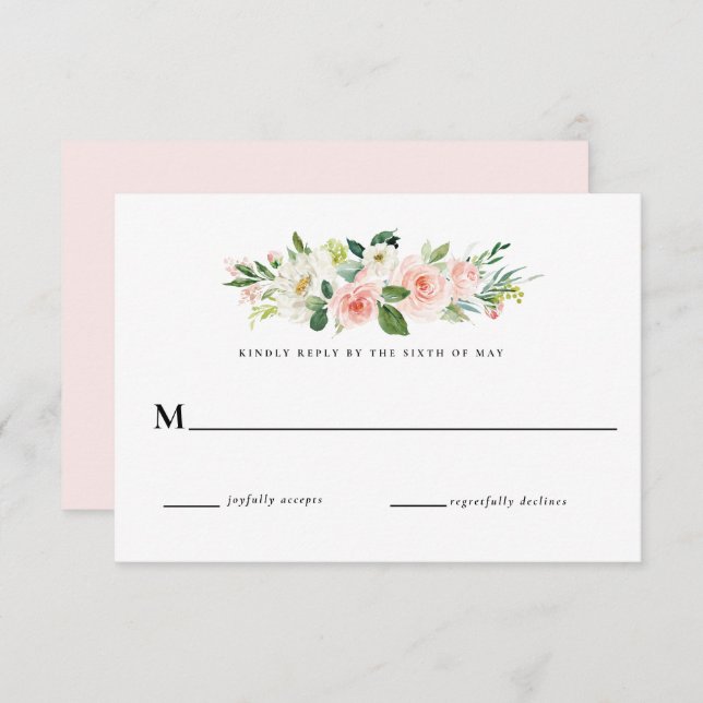 Blush Pink Floral Wedding RSVP Antwort Einladung (Vorne/Hinten)