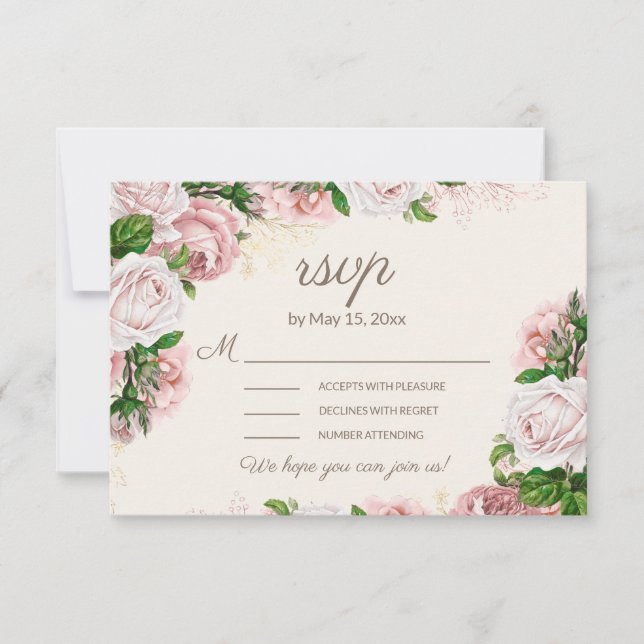 Blush Pink Floral Wedding RSVP Calligrafy Script Karte (Vorderseite)