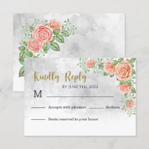 Blush Pink Floral Wedding RSVP Card Karte